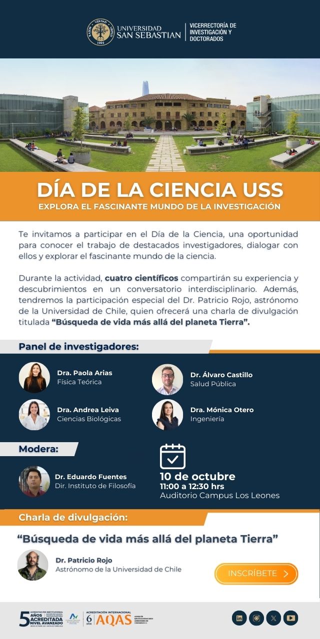 Afiche con la información de los expositores para el Día de la Ciencia Santiago