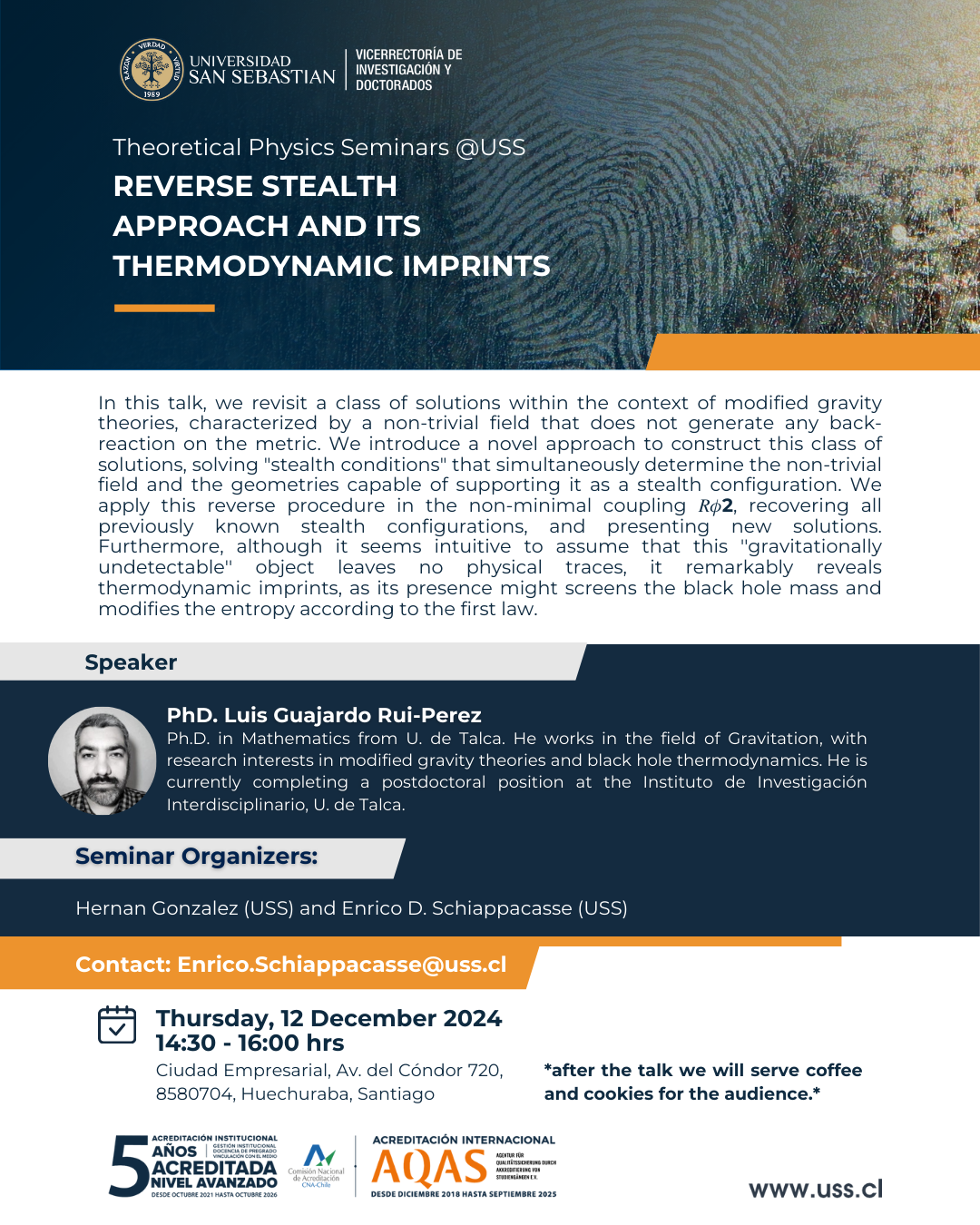 Afiche del theoretical physics seminars uss 12 de diciembre