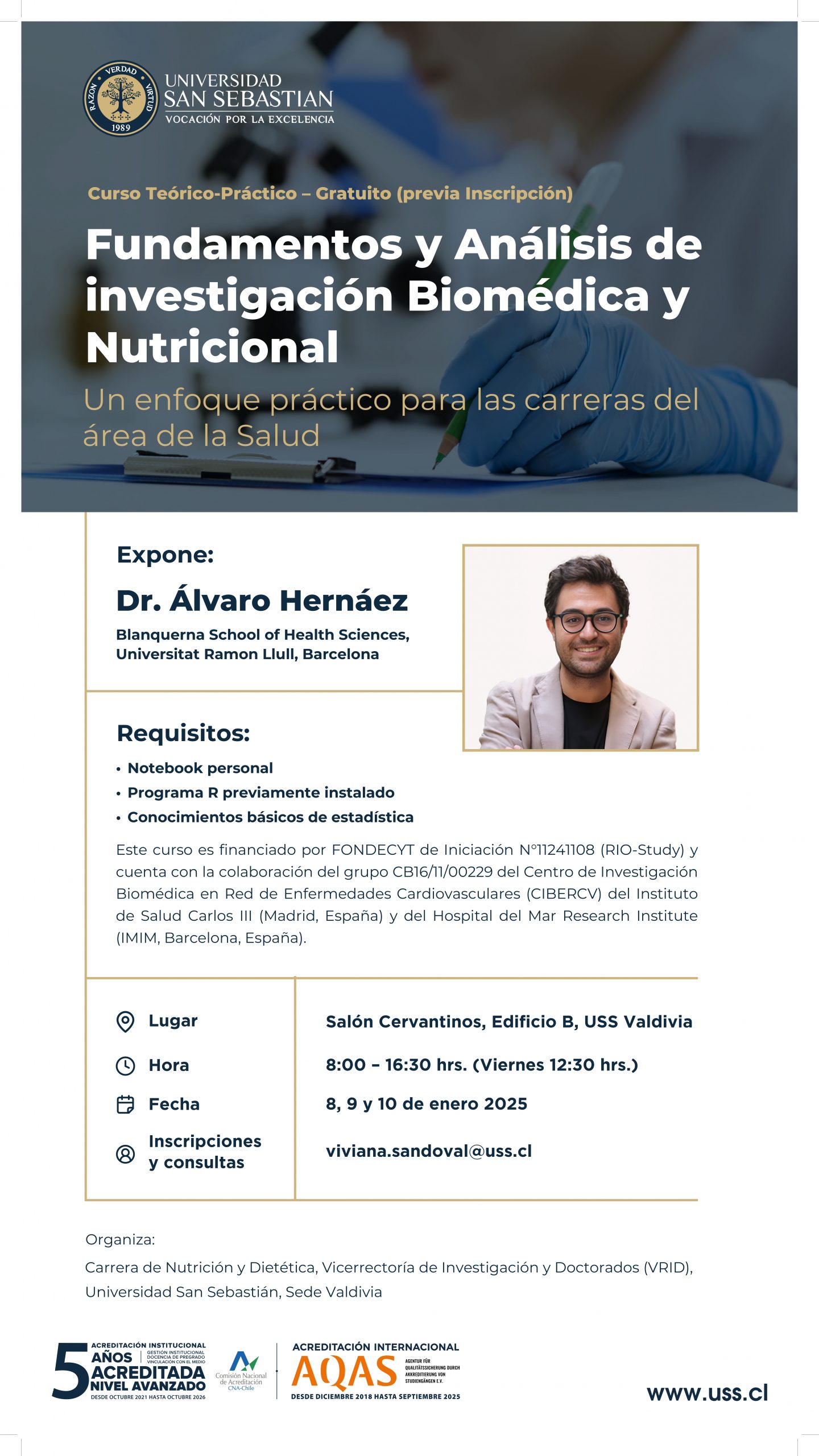 Afiche del curso teórico práctico en biomedicina valdivia uss 